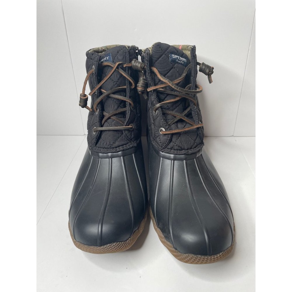Sperry women's boots Quilted ankle duck rain boots lace up side zip blue size 9.